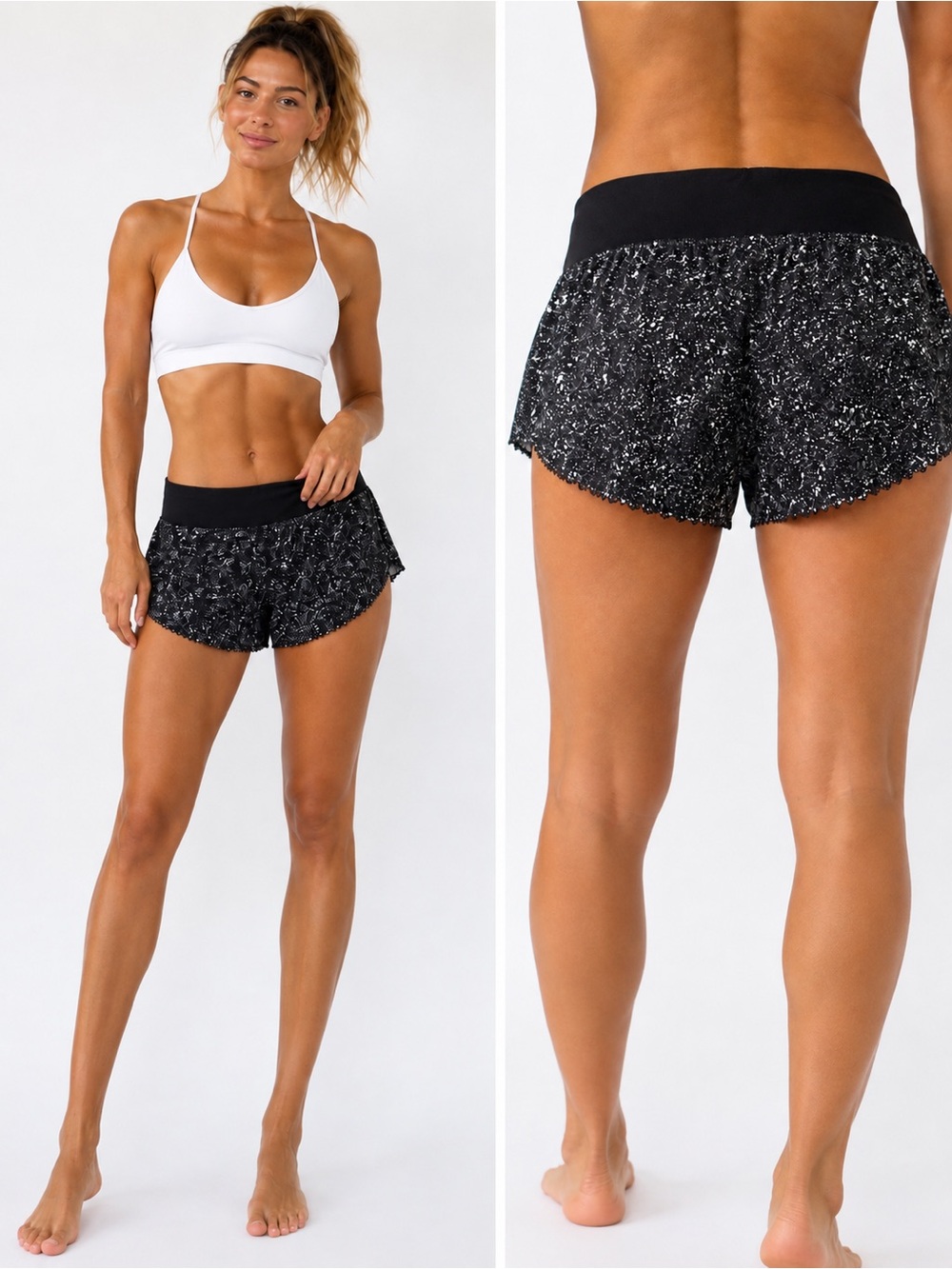 lululemon athletica Black & White Speckle Dot Shorts w/Scalloped edge hem-4